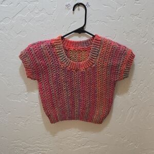 Handmade Multicolor Crotchet Cropped Sweater